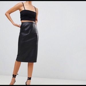 ASOS Design Real Leather Midi Pencil Skirt